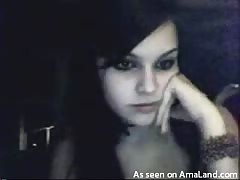 Black-haired Emo girlfriend teen is trying to seduce on skype
